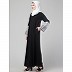 Front open Keffiyeh Embroidery sleeves Abaya- Black